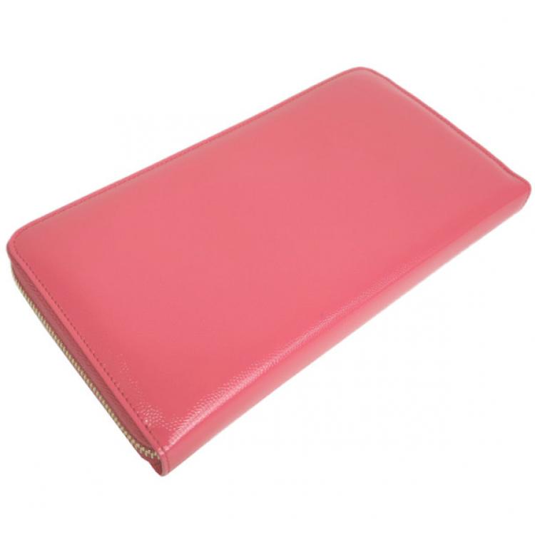 Pre Owned Saint Laurent Paris Pink Enamel Zip Around Contential Wallet