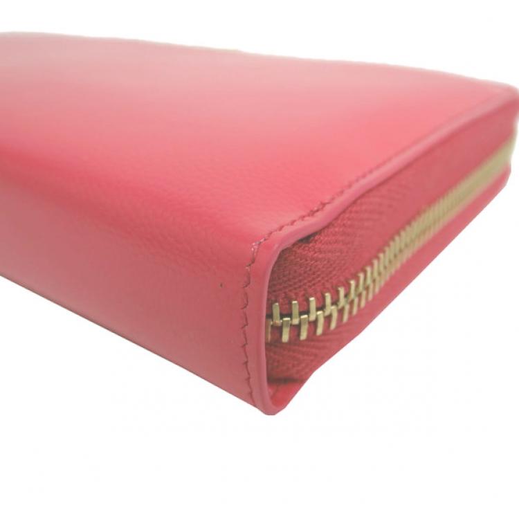Pre Owned Saint Laurent Paris Pink Enamel Zip Around Contential Wallet