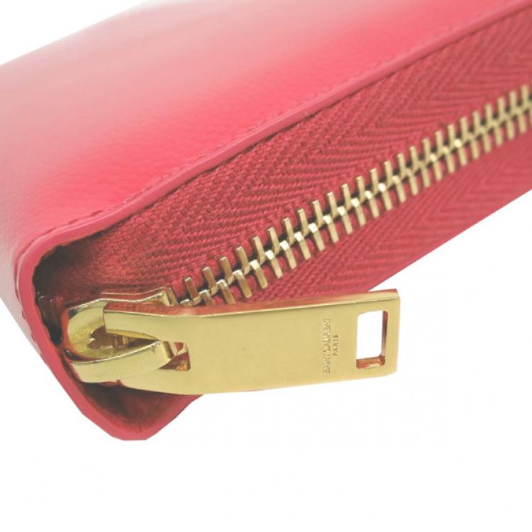 Pre Owned Saint Laurent Paris Pink Enamel Zip Around Contential Wallet