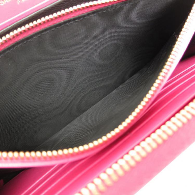 Pre Owned Saint Laurent Paris Pink Enamel Zip Around Contential Wallet