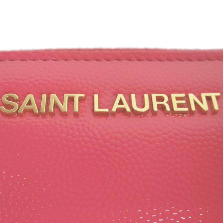 Pre Owned Saint Laurent Paris Pink Enamel Zip Around Contential Wallet