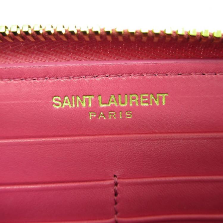 Pre Owned Saint Laurent Paris Pink Enamel Zip Around Contential Wallet