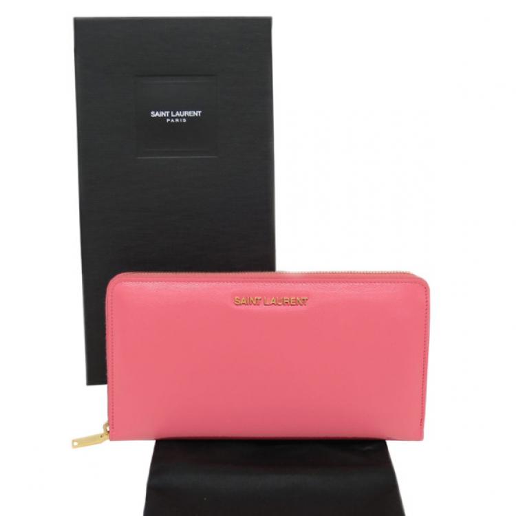 Pre Owned Saint Laurent Paris Pink Enamel Zip Around Contential Wallet