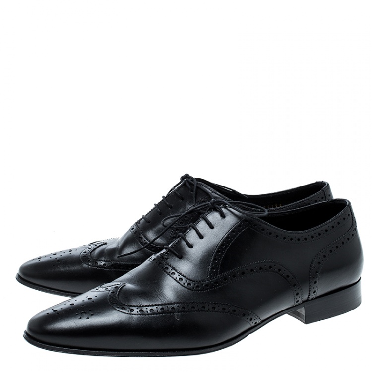 Pre Owned Saint Laurent Paris Black Brogue Leather Oxfords Size 44.5