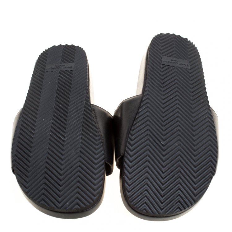 Pre Owned Saint Laurent Paris Black Leather Joan Flat Slides Size 41