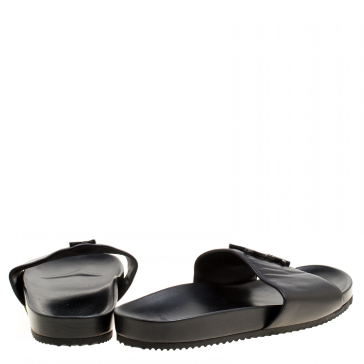 Pre Owned Saint Laurent Paris Black Leather Joan Flat Slides Size 41