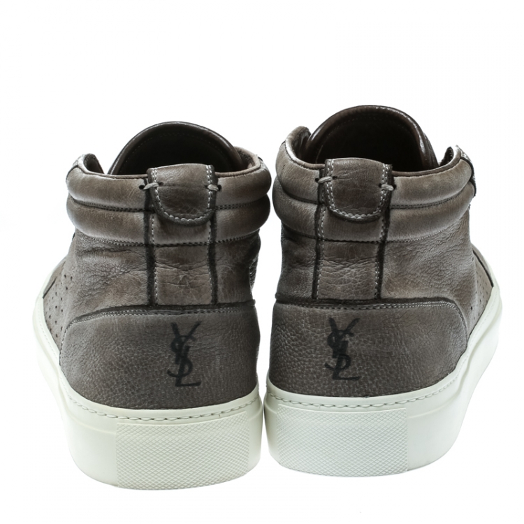 Pre Owned Saint Laurent Paris Grey Distressed Leather Sneakers Size 40.5