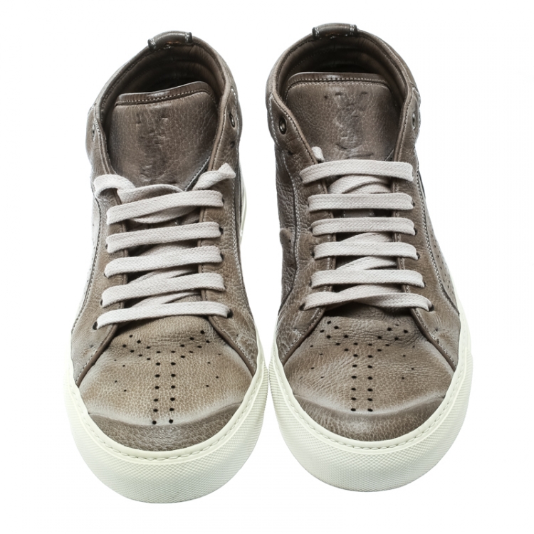 Pre Owned Saint Laurent Paris Grey Distressed Leather Sneakers Size 40.5