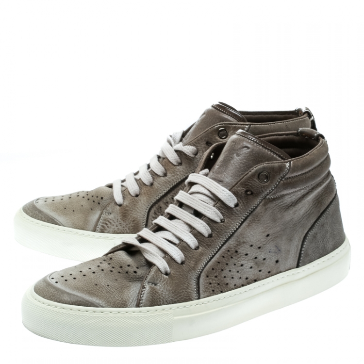 Pre Owned Saint Laurent Paris Grey Distressed Leather Sneakers Size 40.5