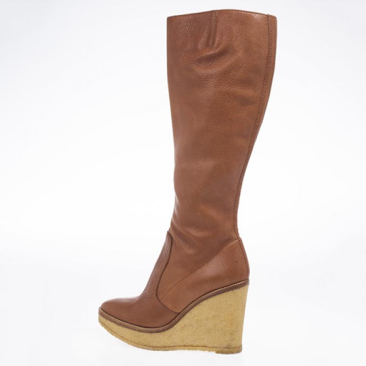 tan wedge boots knee high
