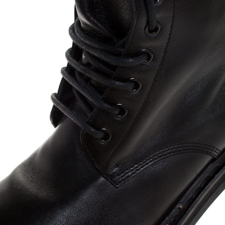 Pre Owned Saint Laurent Black Leather Lace Up Trekker Ankle Boots Size 43.5