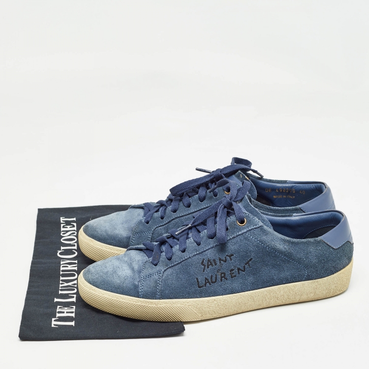 Pre Owned Saint Laurent Blue Suede Court Classic Sneakers Size 40