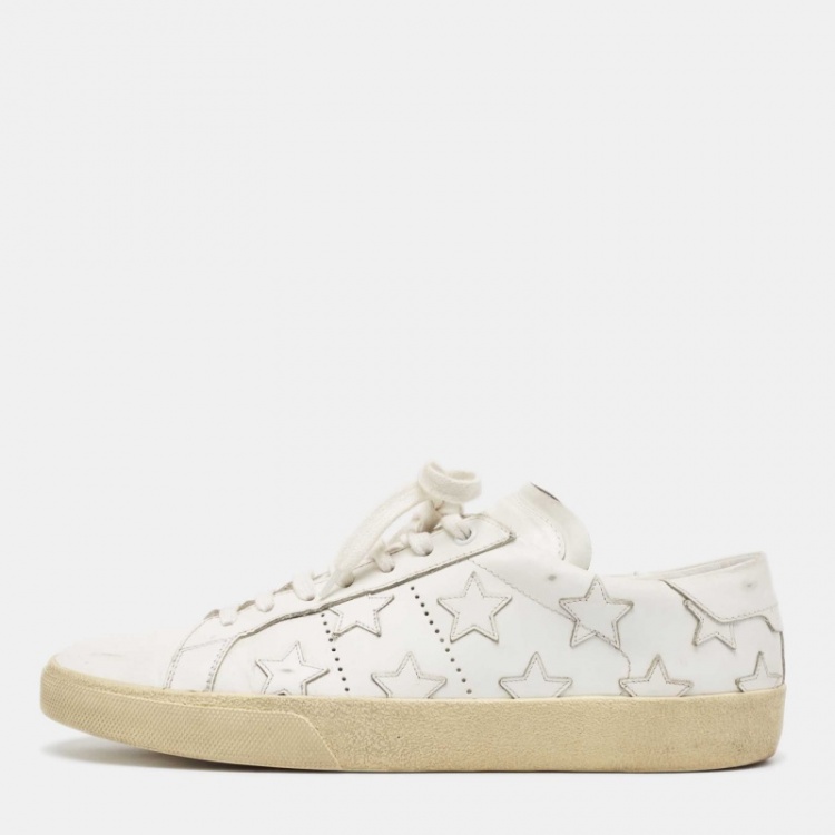 Pre Owned Saint Laurent White Leather Court Classic California Star Sneakers Size 43.5