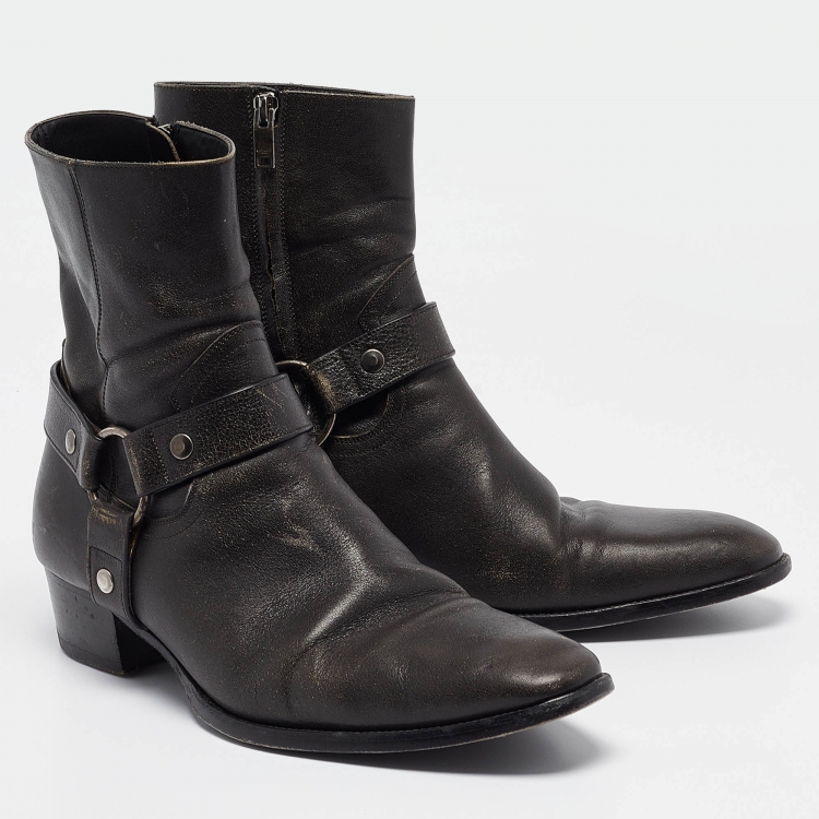 Pre Owned Saint Laurent Brown Leather Ankle Length Boots Size 43.5
