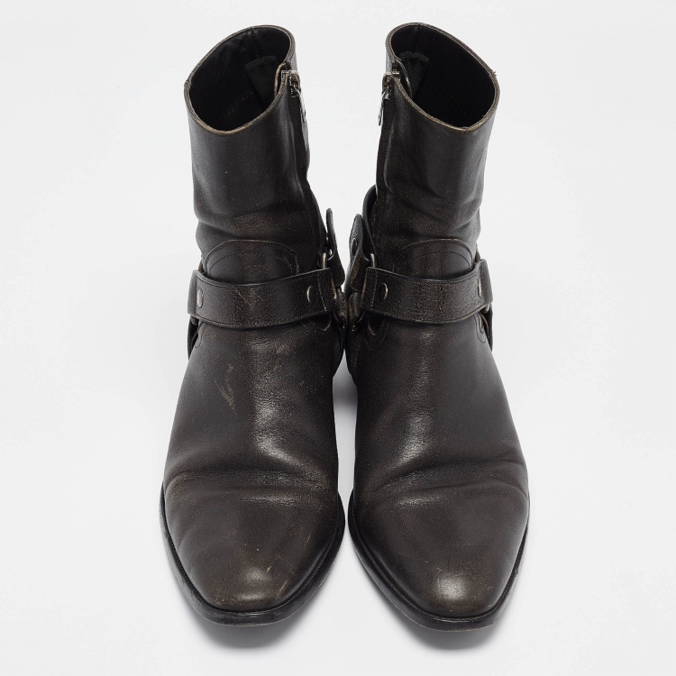 Pre Owned Saint Laurent Brown Leather Ankle Length Boots Size 43.5