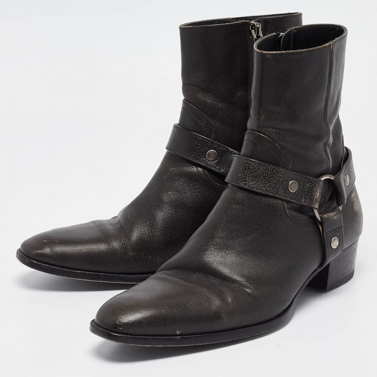 Pre Owned Saint Laurent Brown Leather Ankle Length Boots Size 43.5