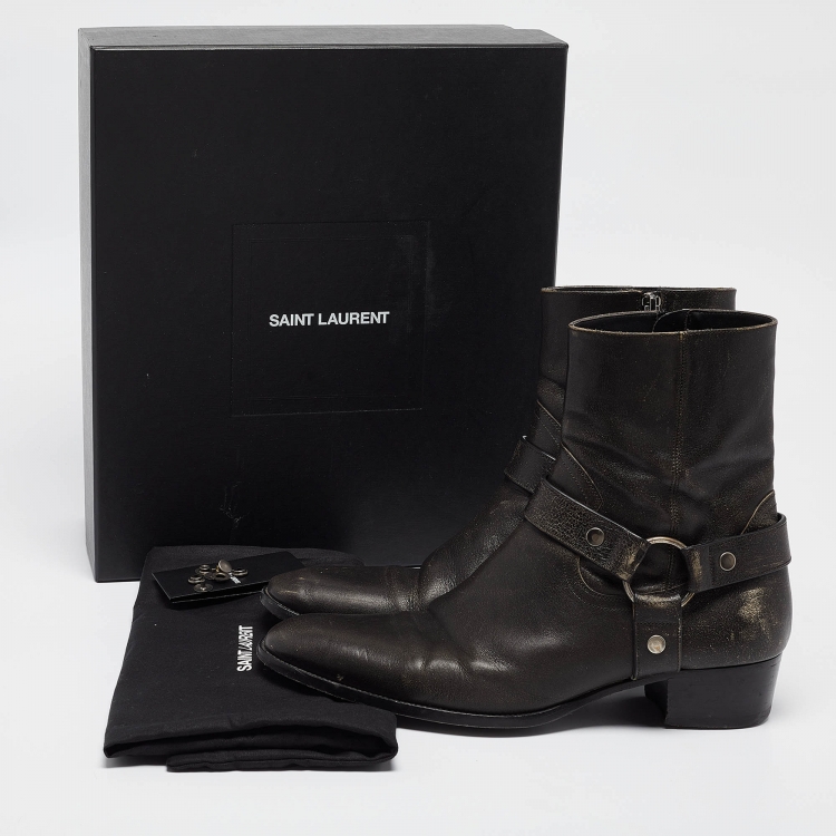 Pre Owned Saint Laurent Brown Leather Ankle Length Boots Size 43.5