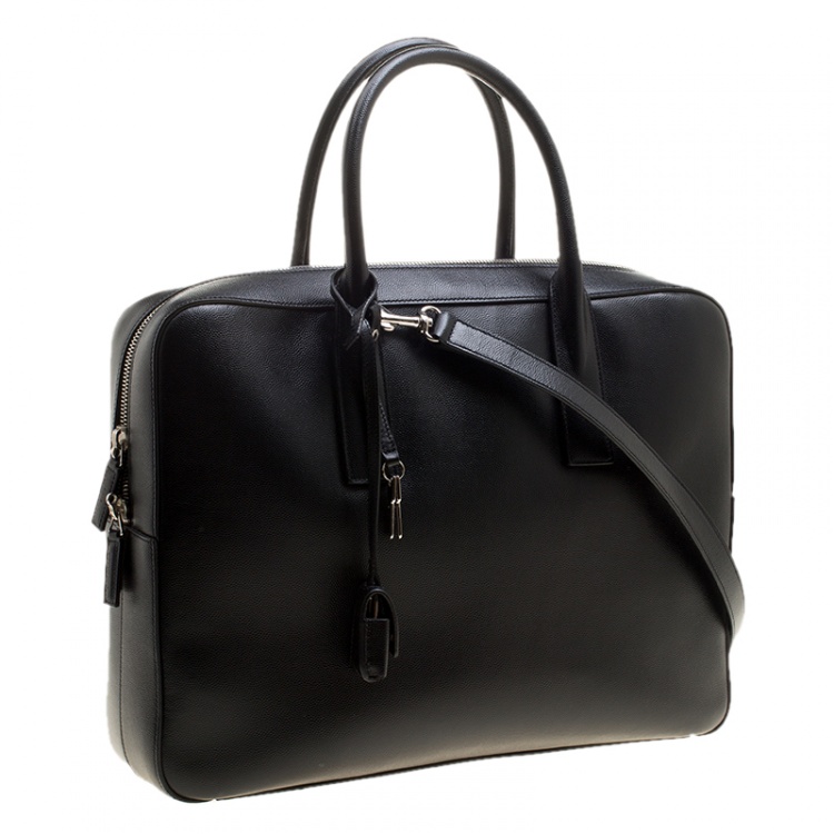 Pre Owned Saint Laurent Black Leather Museum Briefcase