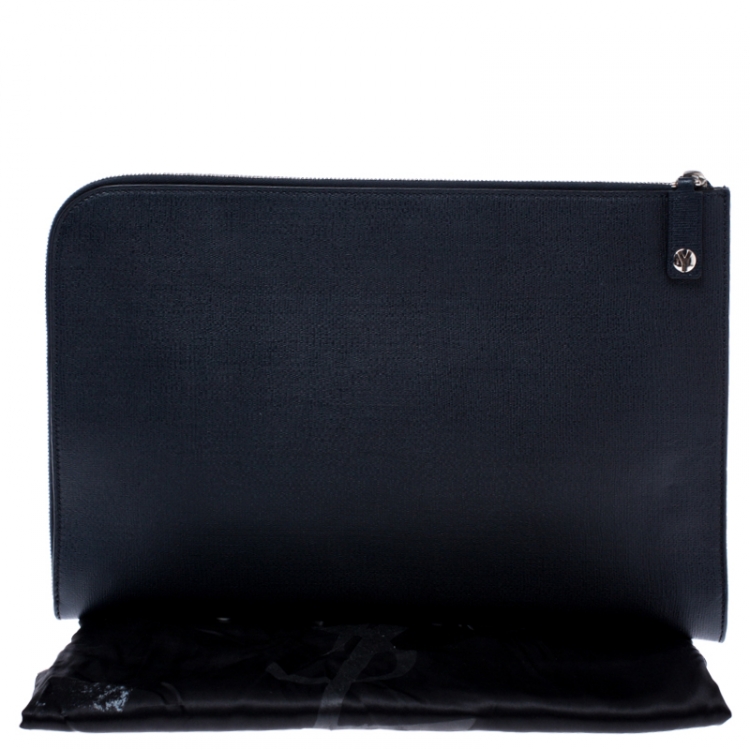 Pre Owned Saint Laurent Paris Navy Blue Leather Documents Portfolio Case           