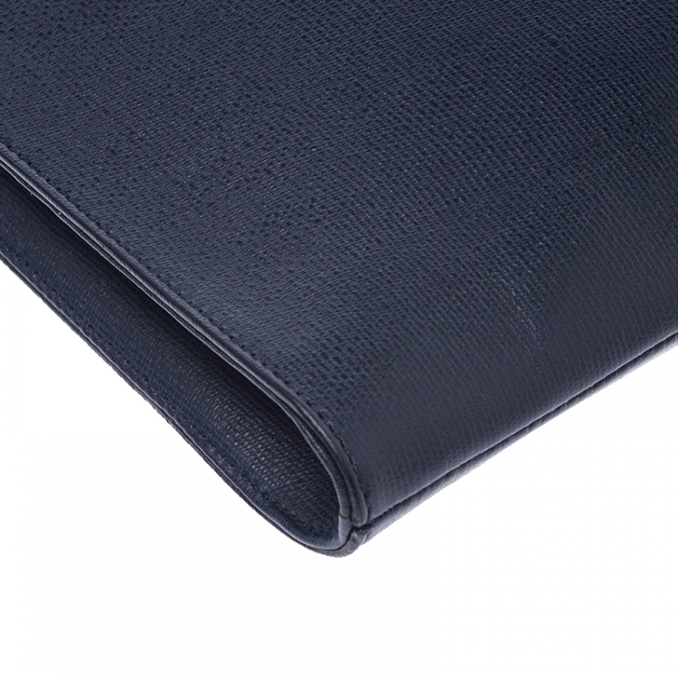 Pre Owned Saint Laurent Paris Navy Blue Leather Documents Portfolio Case           