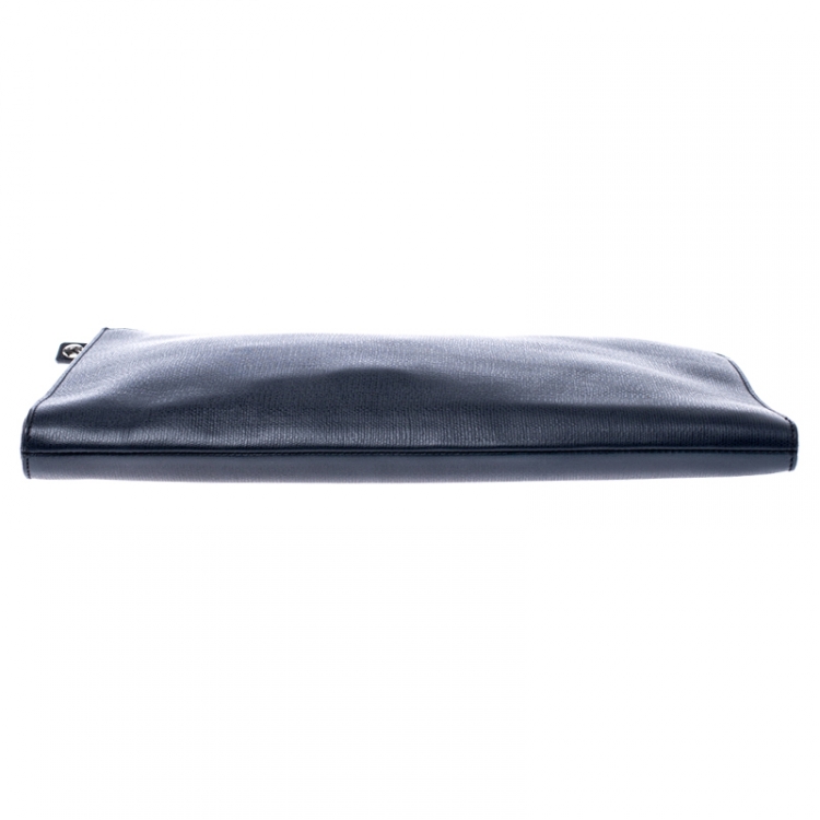 Pre Owned Saint Laurent Paris Navy Blue Leather Documents Portfolio Case           