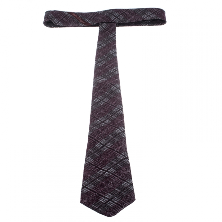 Pre Owned Salvatore Ferragamo Burgundy Textured Wool and Silk Bordeaux Tie