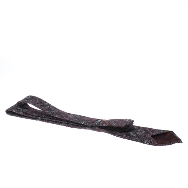 Pre Owned Salvatore Ferragamo Burgundy Textured Wool and Silk Bordeaux Tie