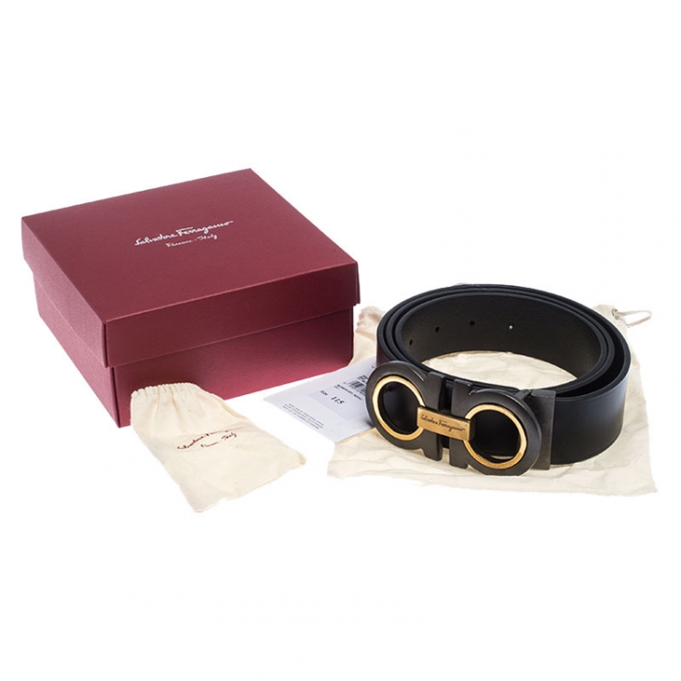 Pre Owned Salvatore Ferragamo Black Leather Gancini Belt 115 cm