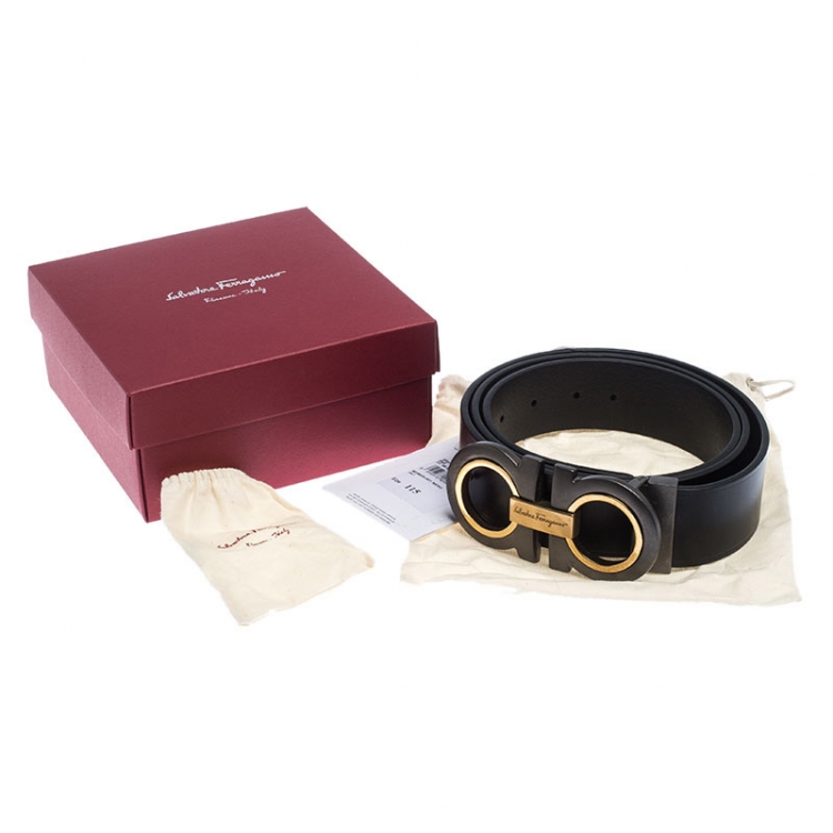 Pre Owned Salvatore Ferragamo Black Leather Gancini Belt 115cm