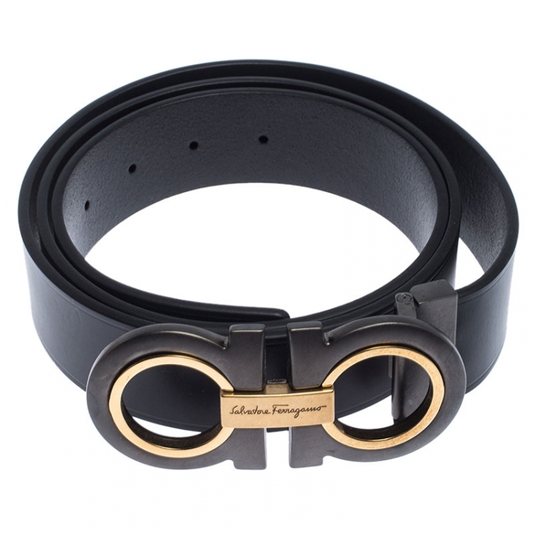 Pre Owned Salvatore Ferragamo Black Leather Gancini Belt 115cm