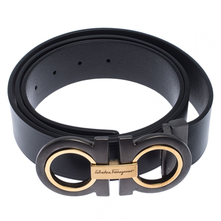 Pre Owned Salvatore Ferragamo Black Leather Gancini Belt 115cm