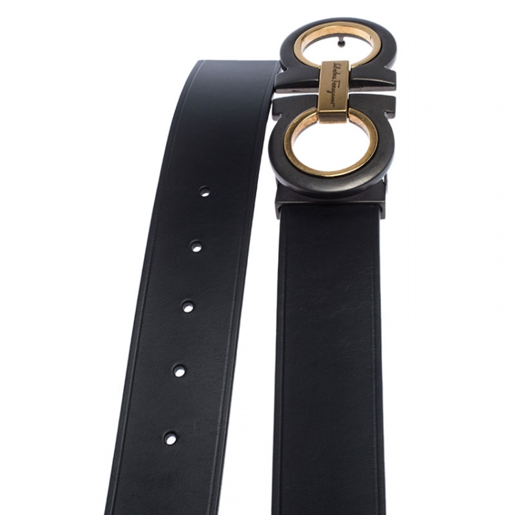 Pre Owned Salvatore Ferragamo Black Leather Gancini Belt 115cm
