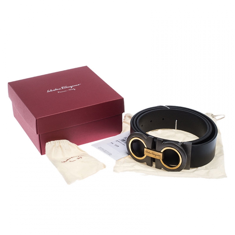 Pre Owned Salvatore Ferragamo Black Leather Gancini Belt 115cm
