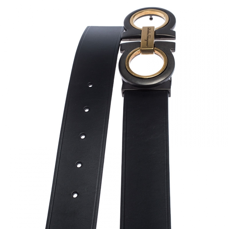 Pre Owned Salvatore Ferragamo Black Leather Gancini Belt 115cm
