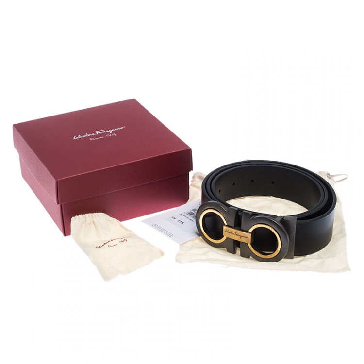 Pre Owned Salvatore Ferragamo Black Leather Gancini Belt 115cm