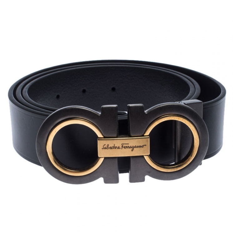 Pre Owned Salvatore Ferragamo Black Leather Gancini Belt 115cm