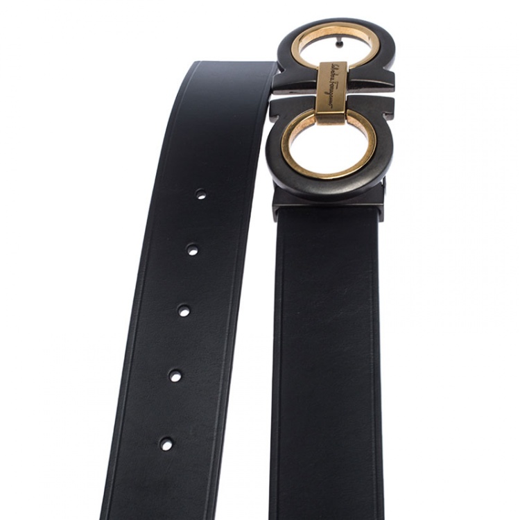 Pre Owned Salvatore Ferragamo Black Leather Gancini Belt 115cm