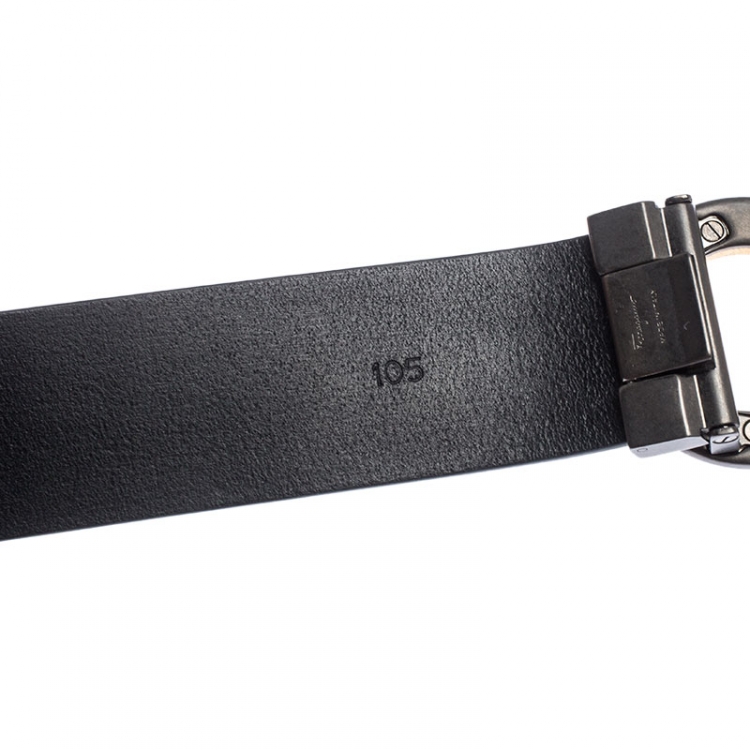 Pre Owned Salvatore Ferragamo Black Leather Gancini Belt 105 cm