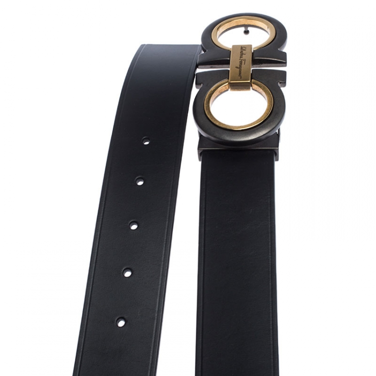 Pre Owned Salvatore Ferragamo Black Leather Gancini Belt 105 cm