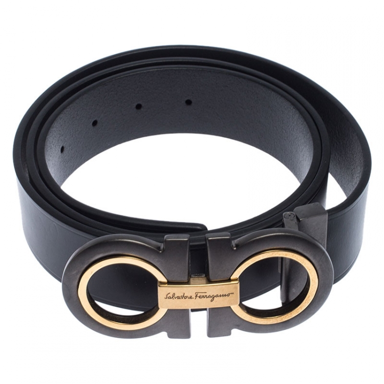 Pre Owned Salvatore Ferragamo Black Leather Gancini Belt 105 cm