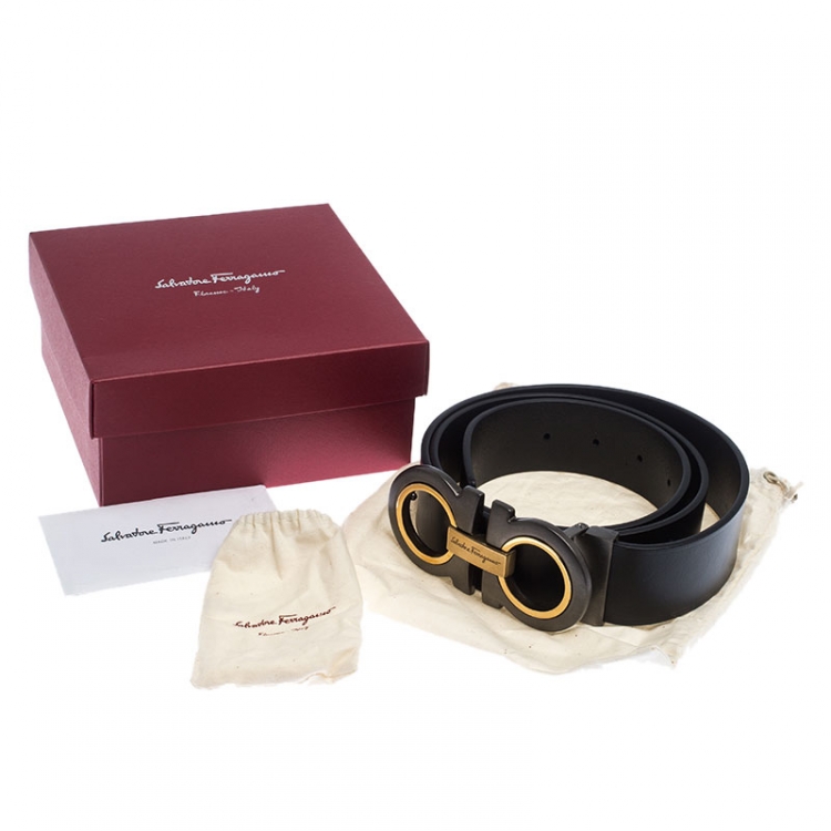 Pre Owned Salvatore Ferragamo Black Leather Gancini Belt 105 cm