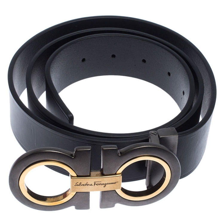 Pre Owned Salvatore Ferragamo Black Leather Gancini Belt 105 cm