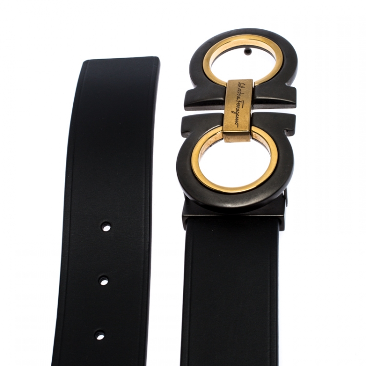 مملوكة مسبقًا Salvatore Ferragamo Black Leather Gancini Belt 105CM
