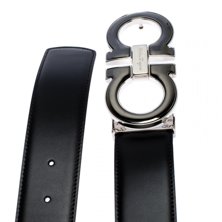 Pre Owned Salvatore Ferragamo Black/Brown Leather Gancini Belt 105CM