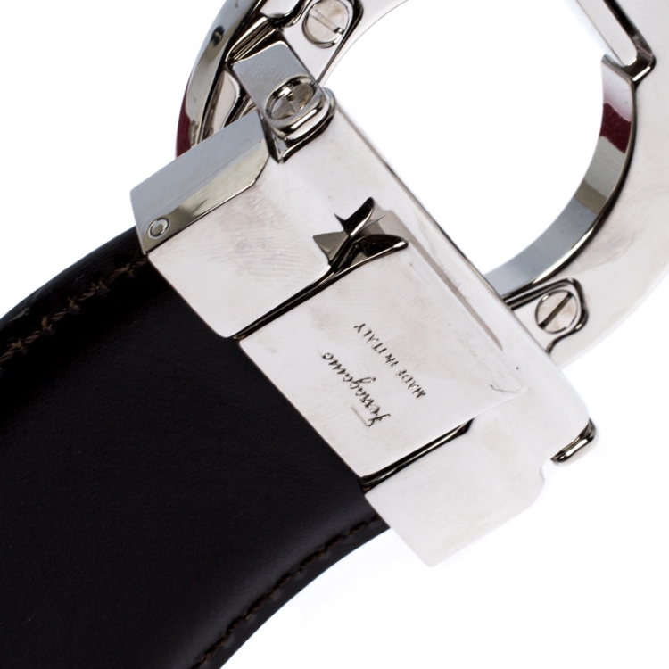 Pre Owned Salvatore Ferragamo Black/Brown Leather Gancini Belt 105CM