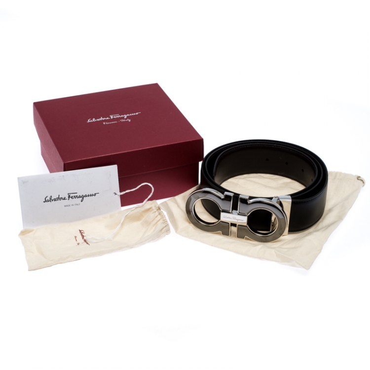 Pre Owned Salvatore Ferragamo Black/Brown Leather Gancini Belt 105CM