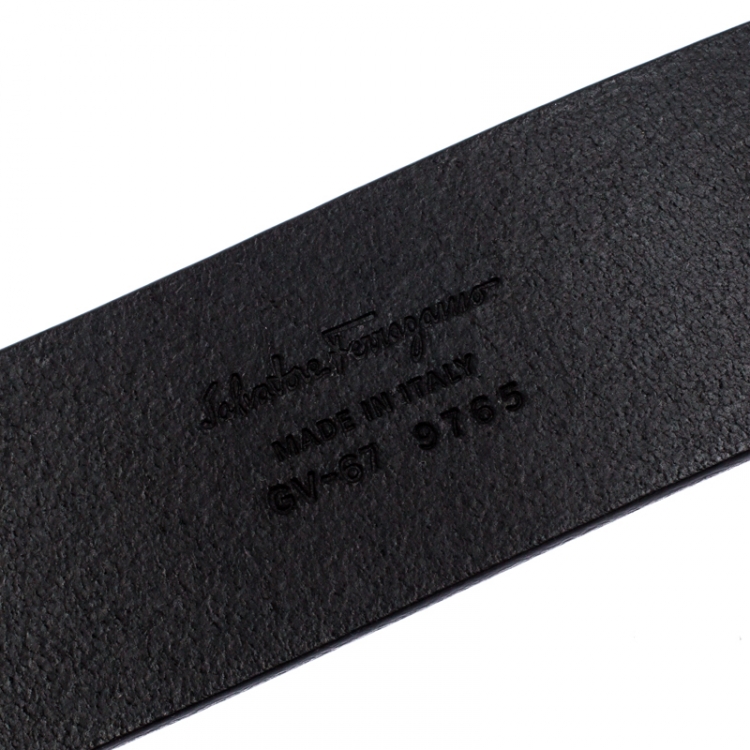 Pre Owned Salvatore Ferragamo Black Leather Gancini Belt 105CM