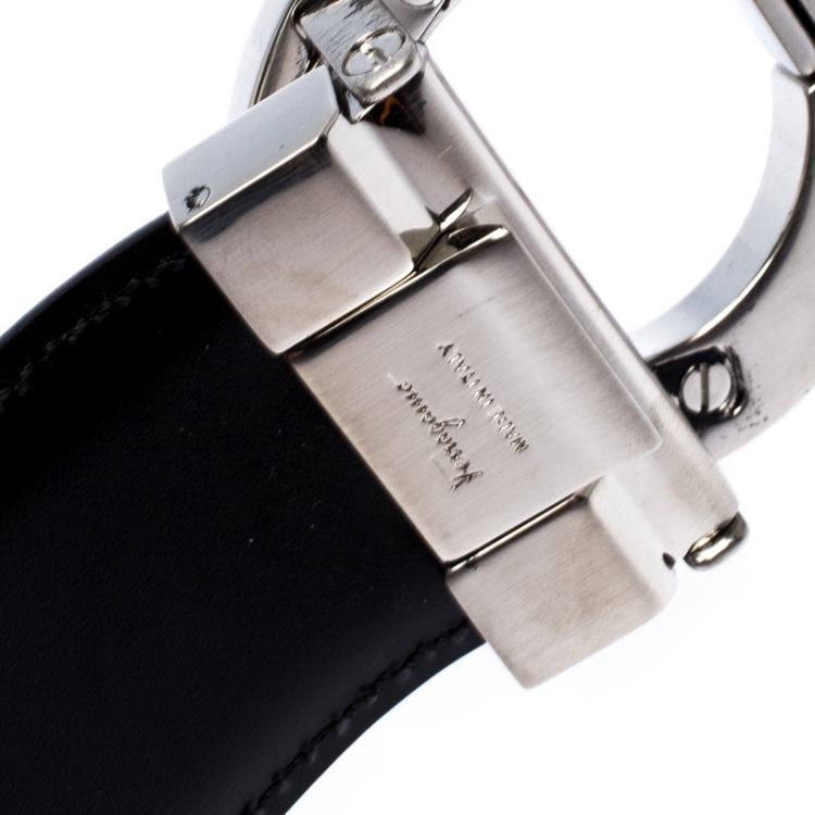 Pre Owned Salvatore Ferragamo Taupe/Black Leather Gancini Belt 105CM