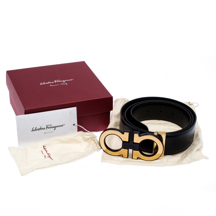 Pre Owned Salvatore Ferragamo Blue Marine/Black Leather Gancini Belt 105CM