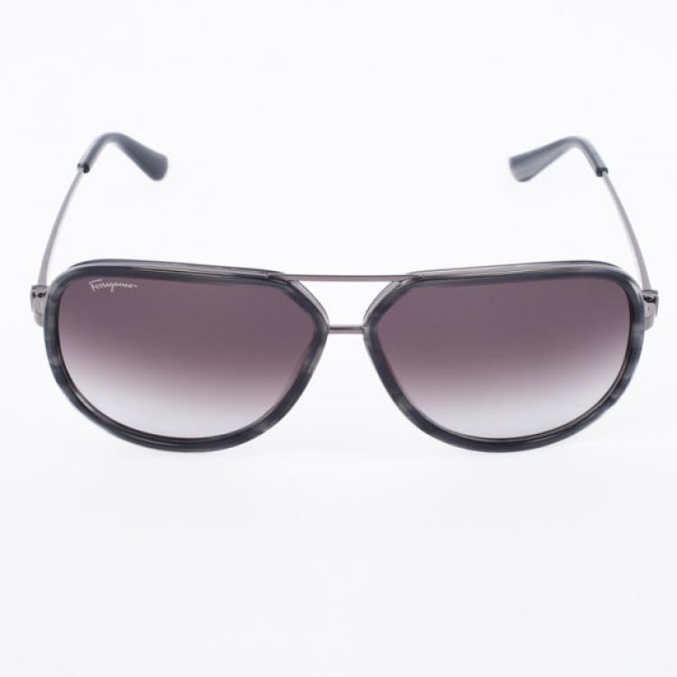 Pre Owned Salvatore Ferragamo Striped Grey 637S Oversized Men's Sunglasses